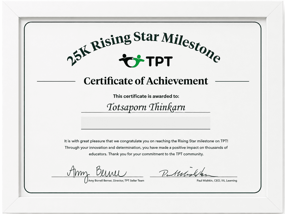 25K Rising Star Milestone Certificate from TPT